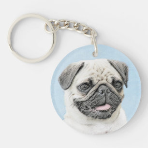 Pug Painting - Cute Original Dog Art Keychain