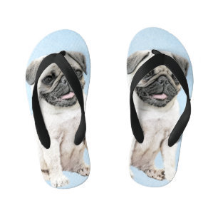 Pug Painting - Cute Original Dog Art Kid's Flip Flops