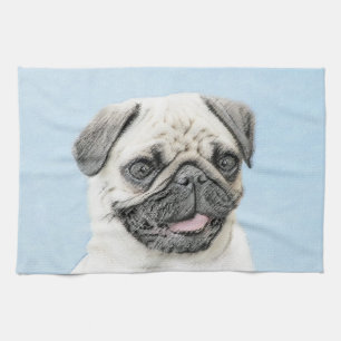 Pug Painting - Cute Original Dog Art Kitchen Towel