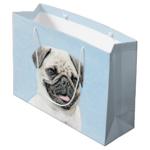 Pug Painting - Cute Original Dog Art Large Gift Bag