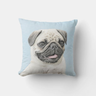 Pug Painting - Cute Original Dog Art Outdoor Pillow