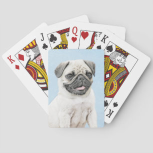 Pug Painting - Cute Original Dog Art Playing Cards