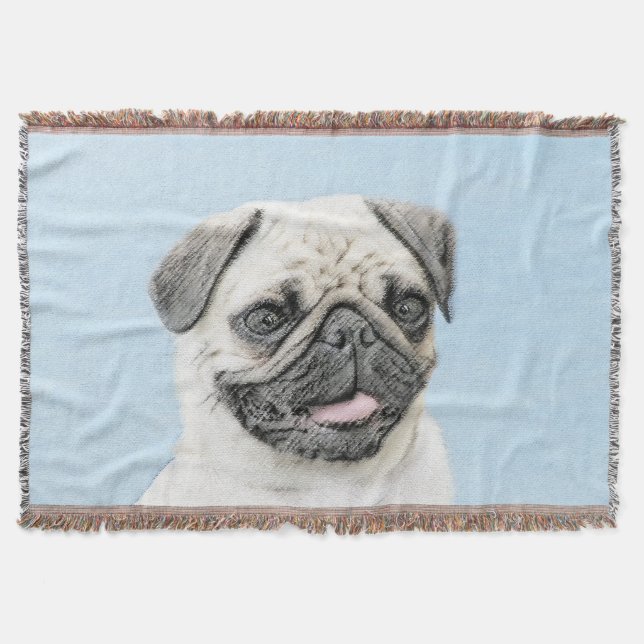 Pug Painting - Cute Original Dog Art Throw Blanket (Front)
