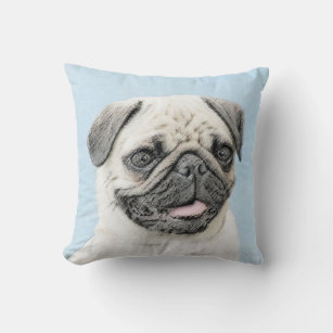 Pug Painting - Cute Original Dog Art Throw Pillow