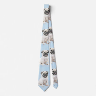 Pug Painting - Cute Original Dog Art Tie