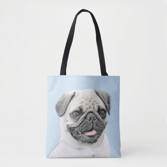 Pug Painting - Cute Original Dog Art Tote Bag (Front)