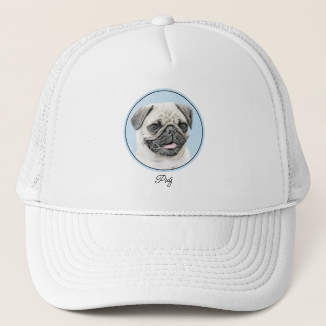 Pug Painting - Cute Original Dog Art Trucker Hat (Front)