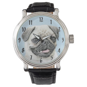Pug Painting - Cute Original Dog Art Watch