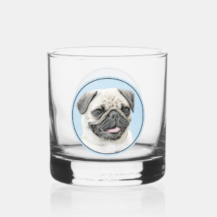Pug Painting - Cute Original Dog Art Whiskey Glass