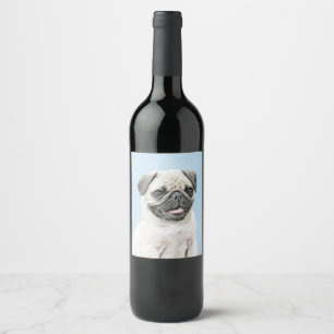Pug Painting - Cute Original Dog Art Wine Label