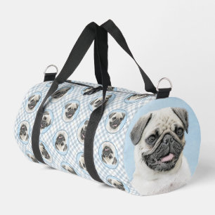 Pug Painting Fawn Silver Cute Original Pet Dog Art Duffle Bag