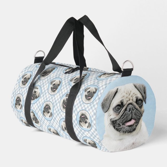 Pug Painting Fawn Silver Cute Original Pet Dog Art Duffle Bag (Left Corner)