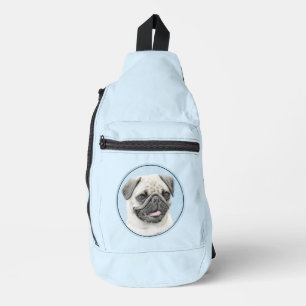 Pug Painting Fawn Silver Cute Original Pet Dog Art Sling Bag