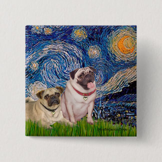 Pug Pair (fawn) - Starry Night 2 Inch Square Button
