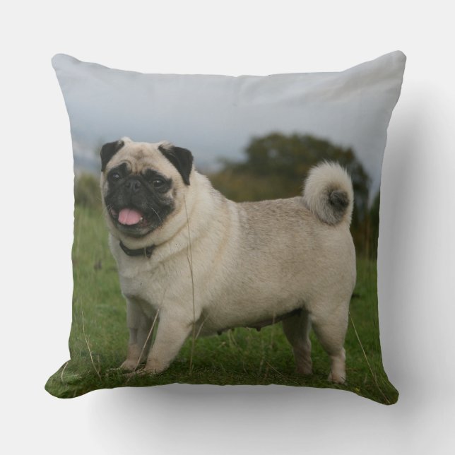 Pug Panting Throw Pillow (Front)