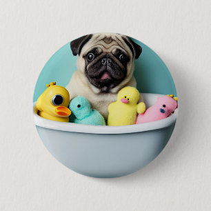 Pug Paradise: A Bathing Beauty in the Tub 2 Inch Round Button
