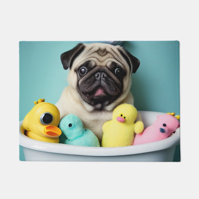 Pug Paradise: A Bathing Beauty in the Tub Doormat (Front)