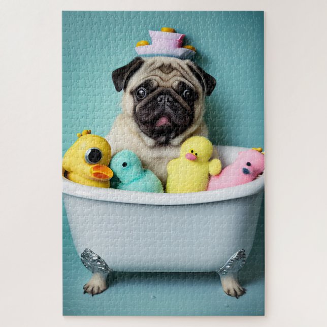 Pug Paradise: A Bathing Beauty in the Tub Jigsaw Puzzle (Vertical)