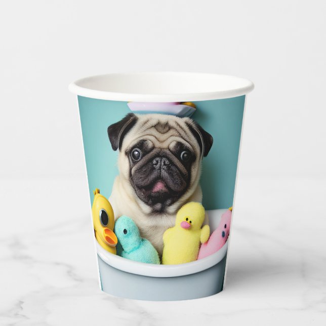 Pug Paradise: A Bathing Beauty in the Tub Paper Cups (Front)