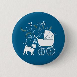 Pug Party Blue Theme Celebration 2 Inch Round Button