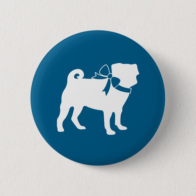 Pug Party Blue Theme Celebration 2 Inch Round Button (Front)