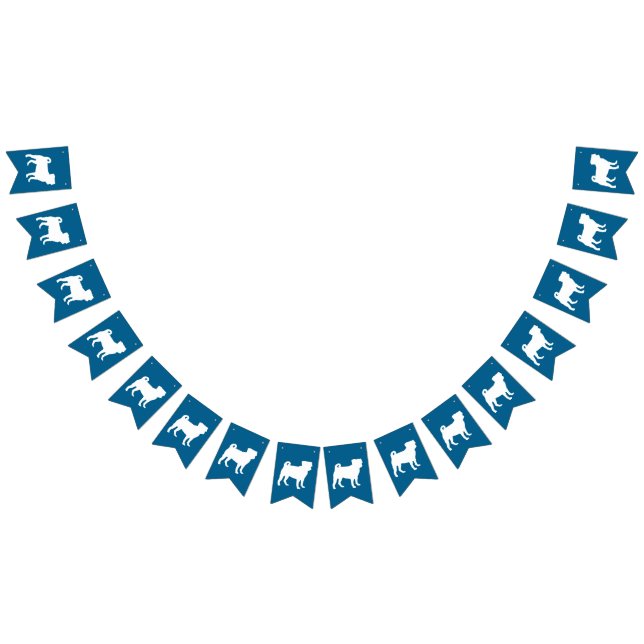 Pug Party Blue Theme Celebration Bunting Flags (All)
