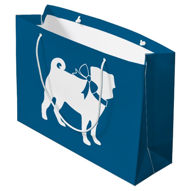 Pug Party Blue Theme Celebration Large Gift Bag (Back Angled)
