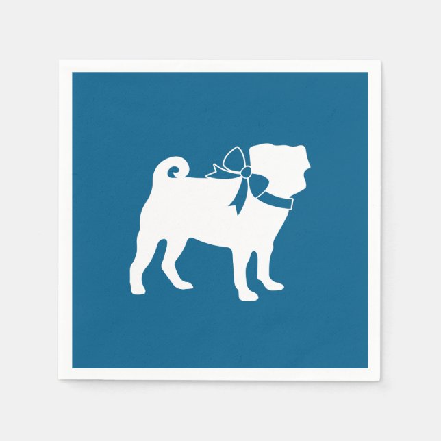 Pug Party Blue Theme Celebration Napkin (Front)