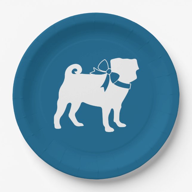 Pug Party Blue Theme Celebration Paper Plate (Front)