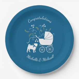 Pug Party Blue Theme Celebration Paper Plate