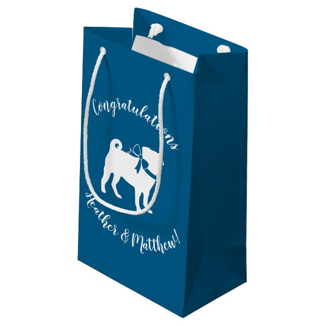 Pug Party Blue Theme Celebration Small Gift Bag (Back Angled)