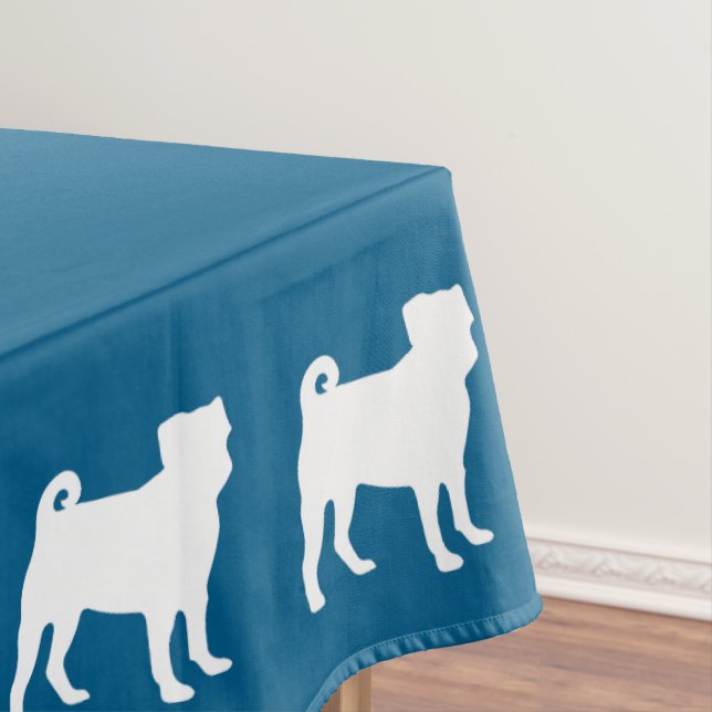 Pug Party Blue Theme Celebration Tablecloth (In Situ)