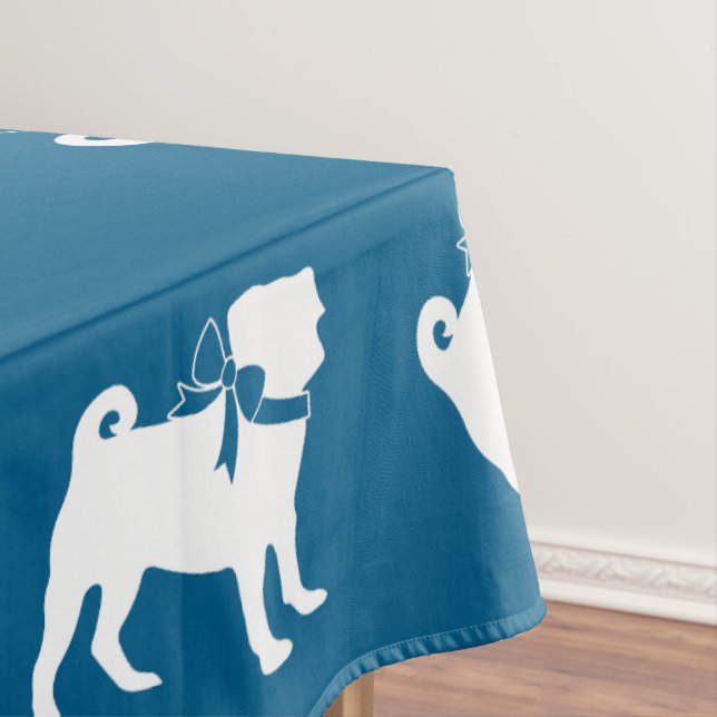 Pug Party Blue Theme Celebration Tablecloth (In Situ)