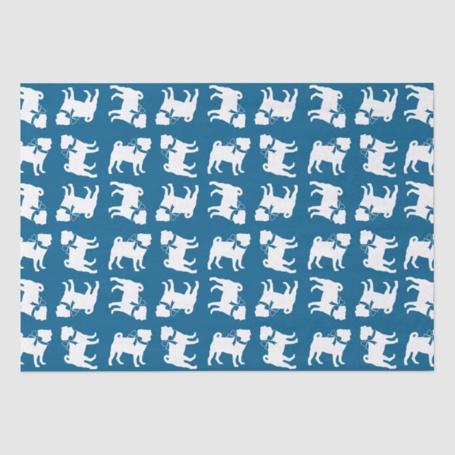 Pug Party Blue Theme Celebration Tissue Paper (Front)