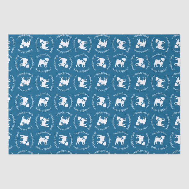 Pug Party Blue Theme Celebration Tissue Paper (Front)