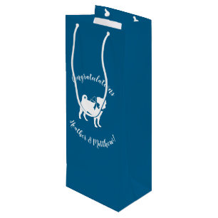 Pug Party Blue Theme Celebration Wine Gift Bag