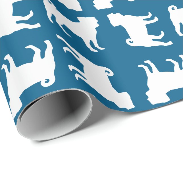 Pug Party Blue Theme Celebration Wrapping Paper (Roll Corner)