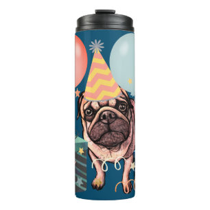 Pug Party Celebration Balloons Dog Photo Confetti Thermal Tumbler
