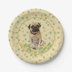 Pug Party in Hand Painted Earth Tones Paper Plate