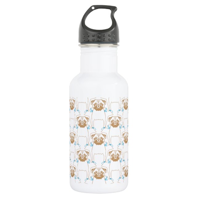 Pug Pattern brown blue 532 Ml Water Bottle (Front)