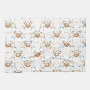 Pug Pattern brown blue Kitchen Towel