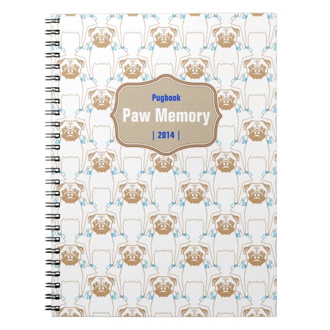 Pug Pattern brown blue Notebook (Front)