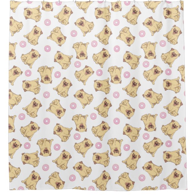Pug Pattern Shower Curtain (Front)