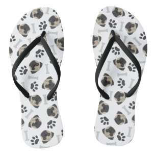 Pug, paw and bones pattern flip flops