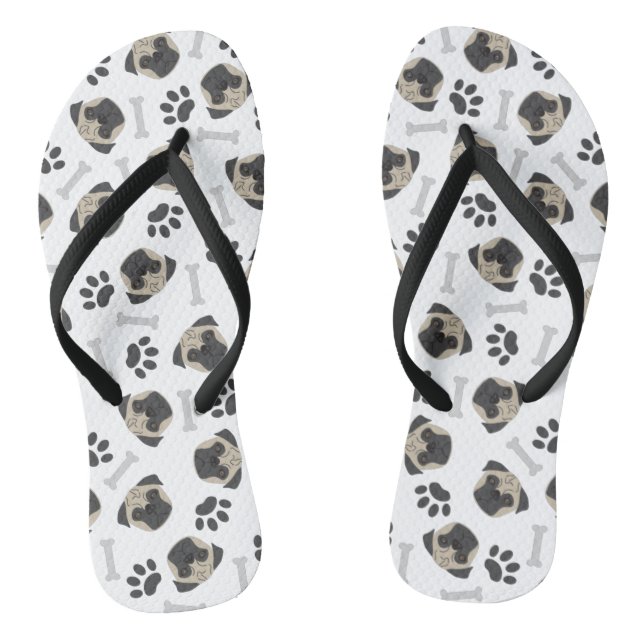 Pug, paw and bones pattern flip flops (Footbed)