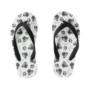 Pug, paw and bones pattern kid's flip flops