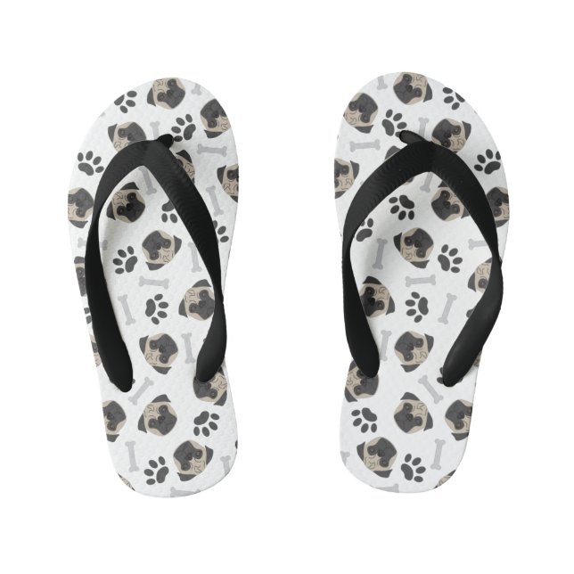 Pug, paw and bones pattern kid's flip flops (Footbed)