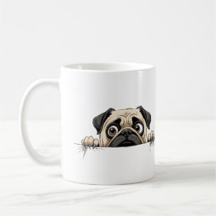 Pug Peeking Cute Adorable Funny Animal Cartoon Joy Coffee Mug