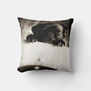 pug peeking in bw throw pillow