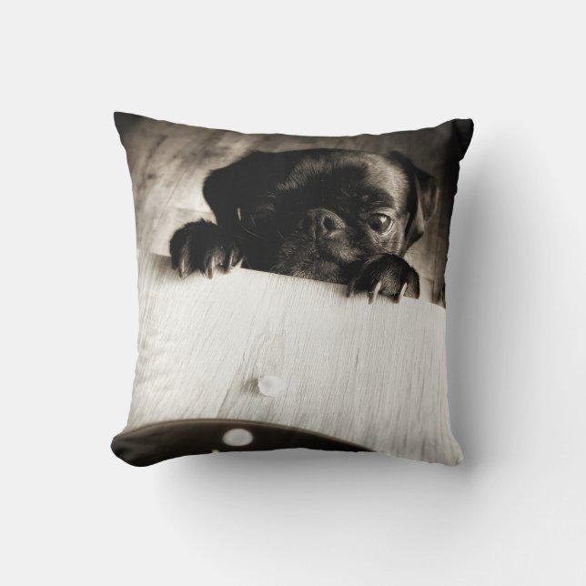 pug peeking in bw throw pillow (Front)